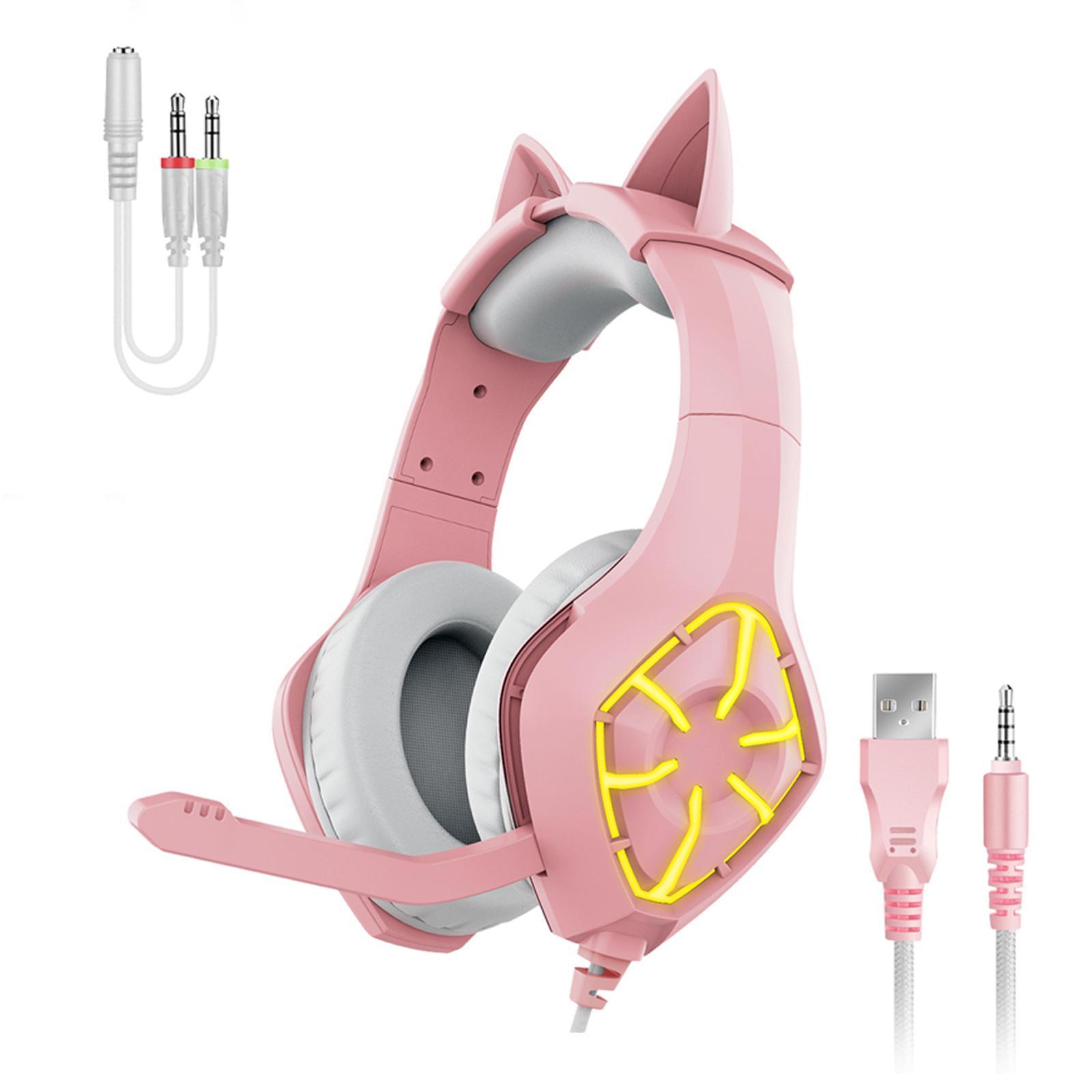 Gaming Headset Stereo with Pink  Headphones Headphone for Smartphones