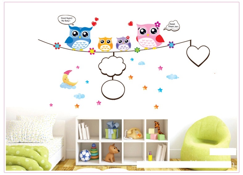 Decal dán tường Gia đình cú sắc màu Trang trí phòng cho bé đẹp