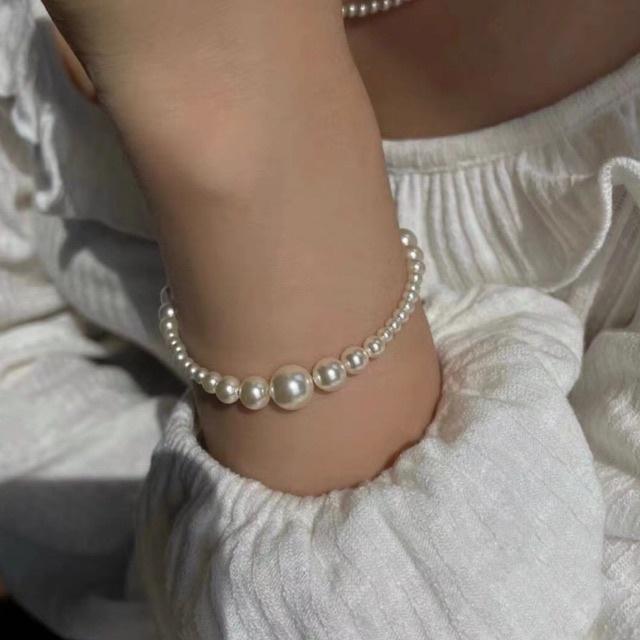 N383 vòng tay hạt Ngọc, vòng tay hạt bẹt kiểu dáng xinh xắn cho nữ