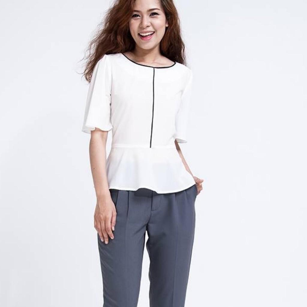 Aó kiểu peplum viền cổ nổi