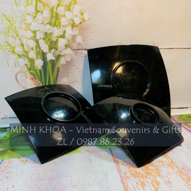 Set 3 Đĩa Vuông Cong Sơn Mài Hoa Đào Cẩn Trứng - Cherry Blossom Lacquer Tray
