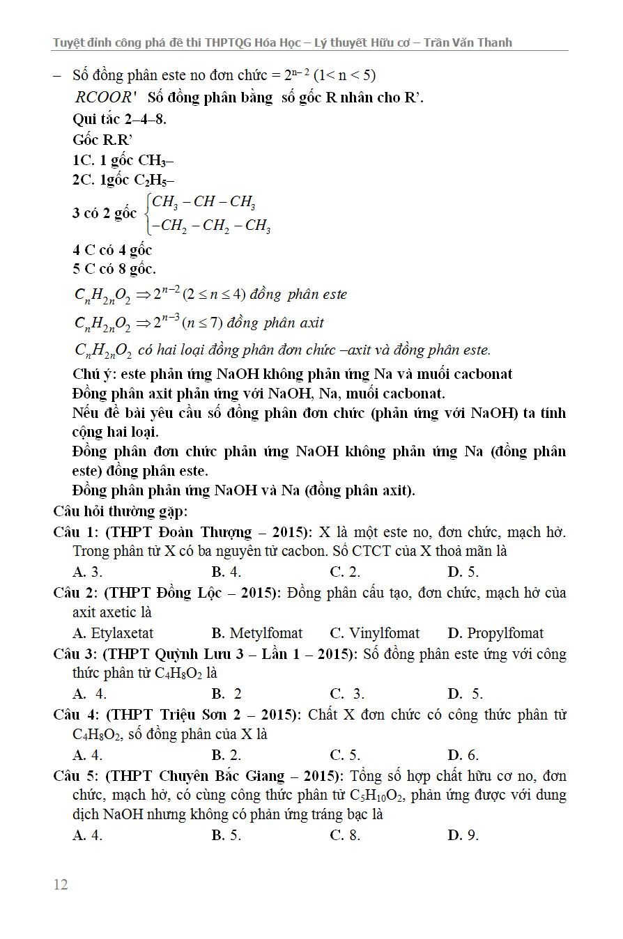 Tuyệt Đỉnh Công Phá Đề Thi THPT Quốc Gia Hóa Học Chuyên Đề Lý Thuyết Hữu Cơ - KV