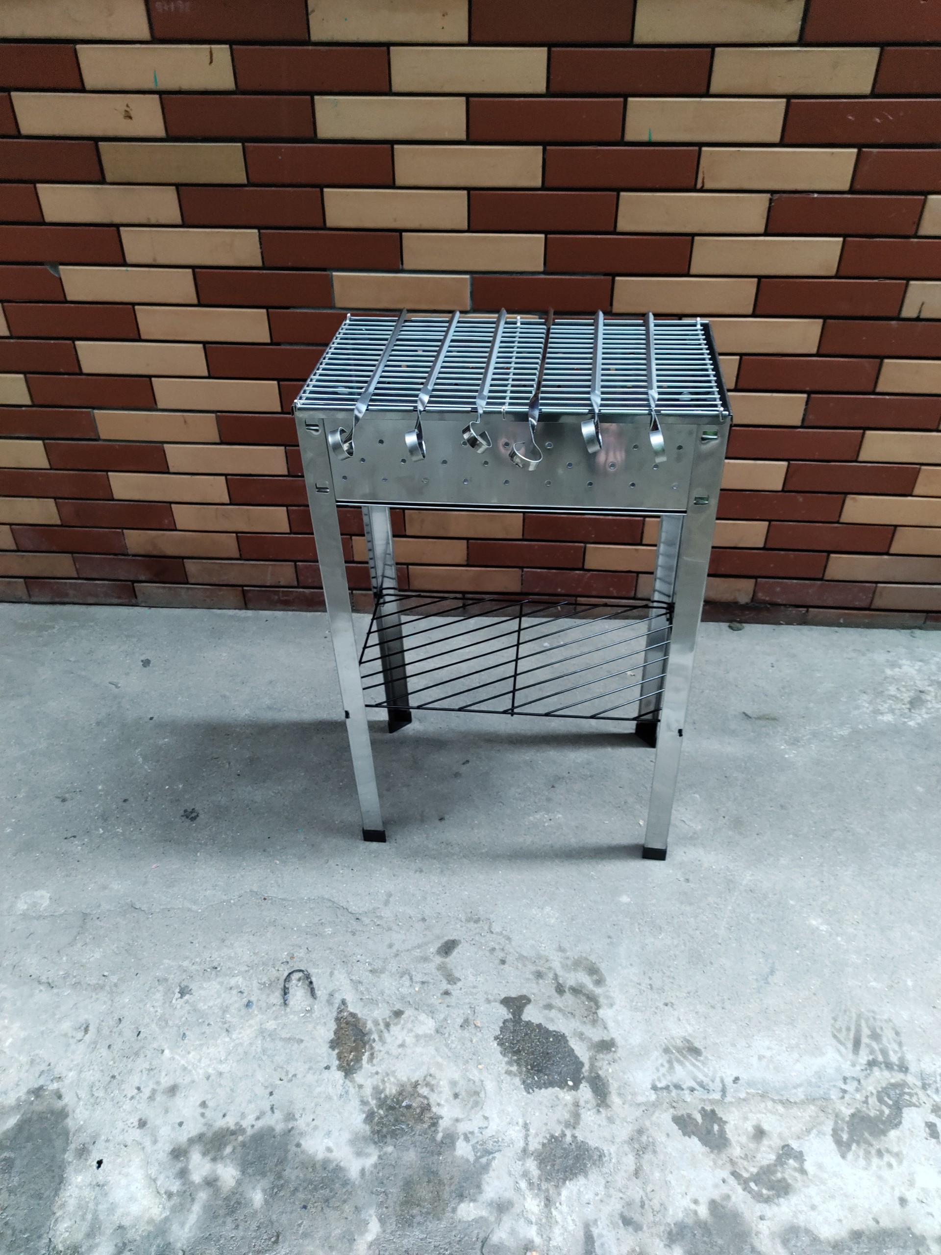 Lò nướng inox, lò nướng bbq, Bếp nướng than hoa inox hình chữ nhật du lịch, cắm trại Schaschlik grill