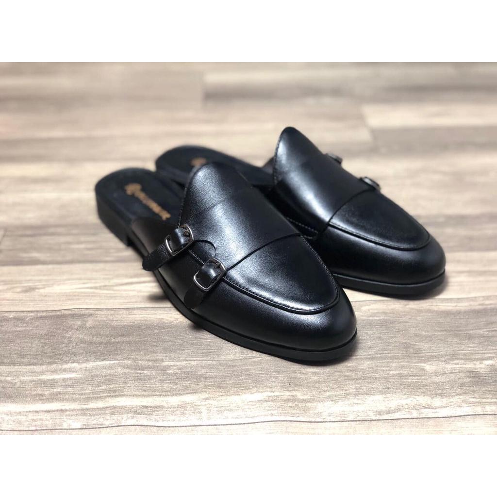 Giày sục nam ERMAND da Pu Pu bảo hành 1 năm kiểu dáng Double Monk Strap Slipper hiện đại - Mã T32