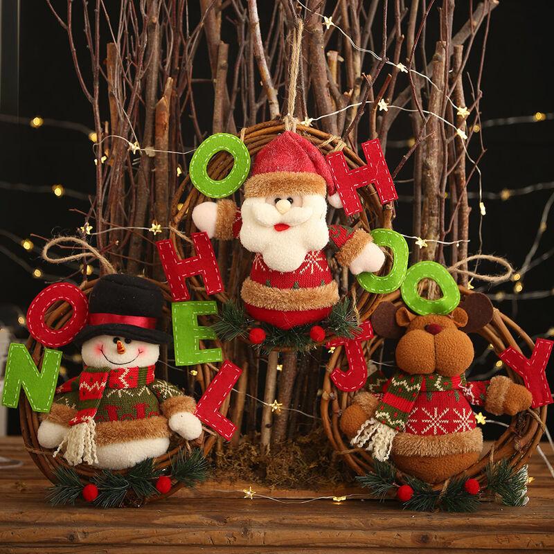 Cửa Giáng sinh Vòng hoa Rattan Giáng sinh Vòng hoa treo cây Santa Claus Santa Claus Snowman Wapiti Vòng hoa trang trí trang trí búp bê sang trọng trang trí