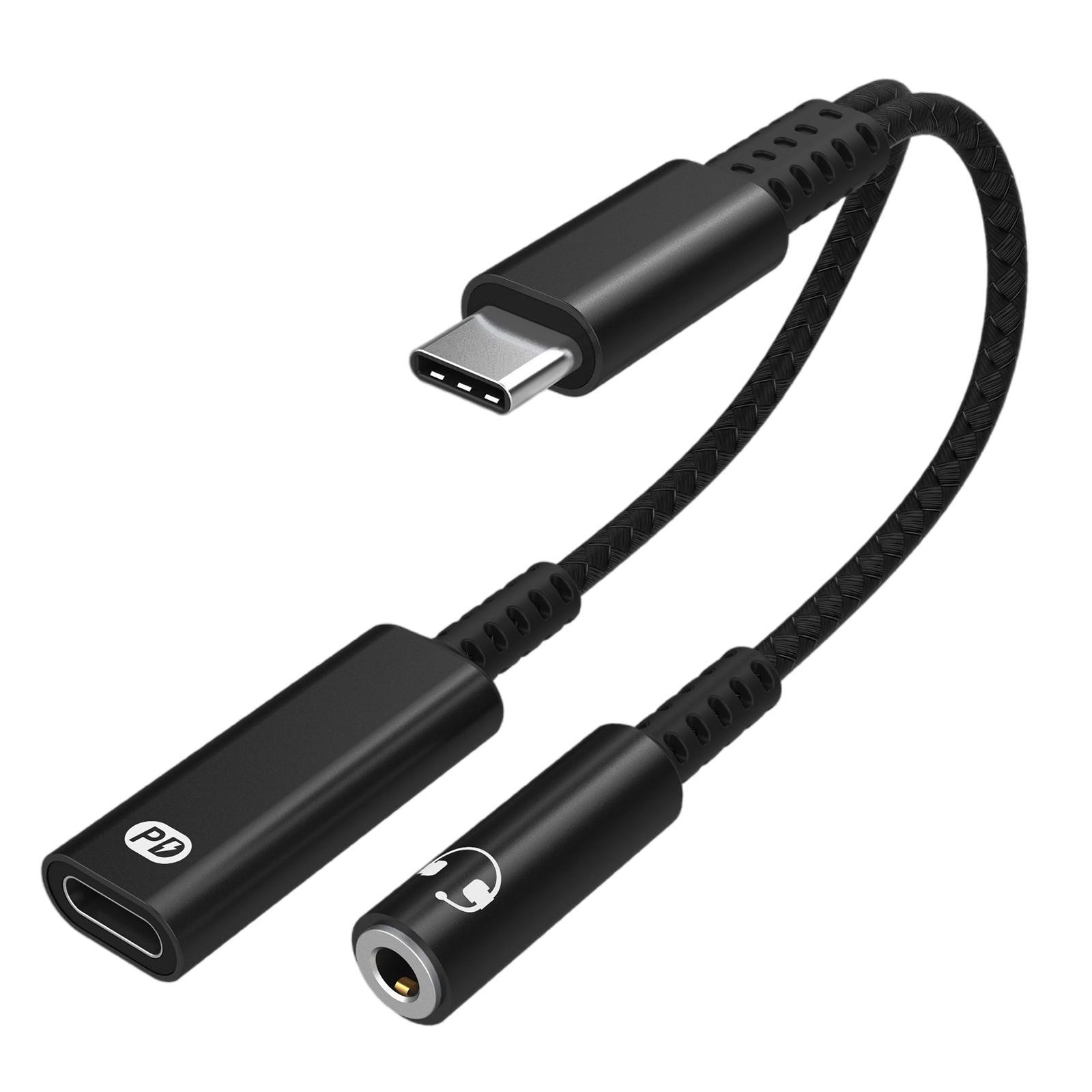 USB C Headphone Jack Charging Cable Black