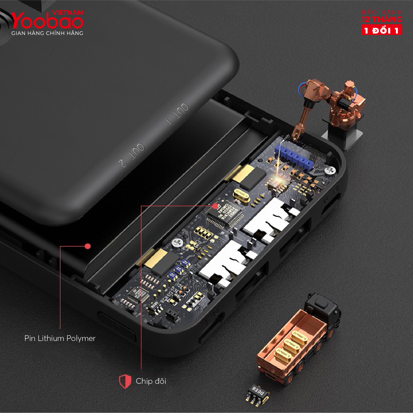 Sạc dự phòng 10000mAh Yoobao P10T Sạc nhanh 2.1A - Hàng phân phối chính hãng