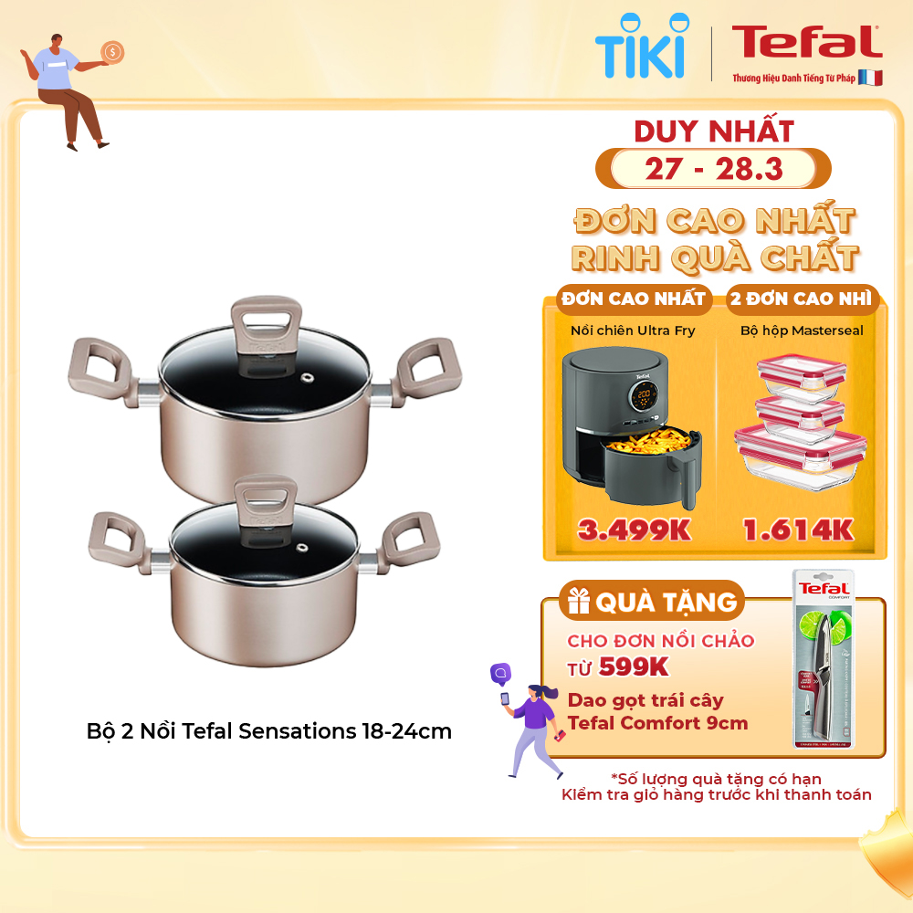 Bộ 2 Nồi Tefal Sensations 18-24cm - Tương thích với tất cả các mặt bếp - Tương thích với tất cả các mặt bếp - Công nghệ Thermor-spot cảnh báo nhiệt - Hàng chính hãng Hàng chính hãng