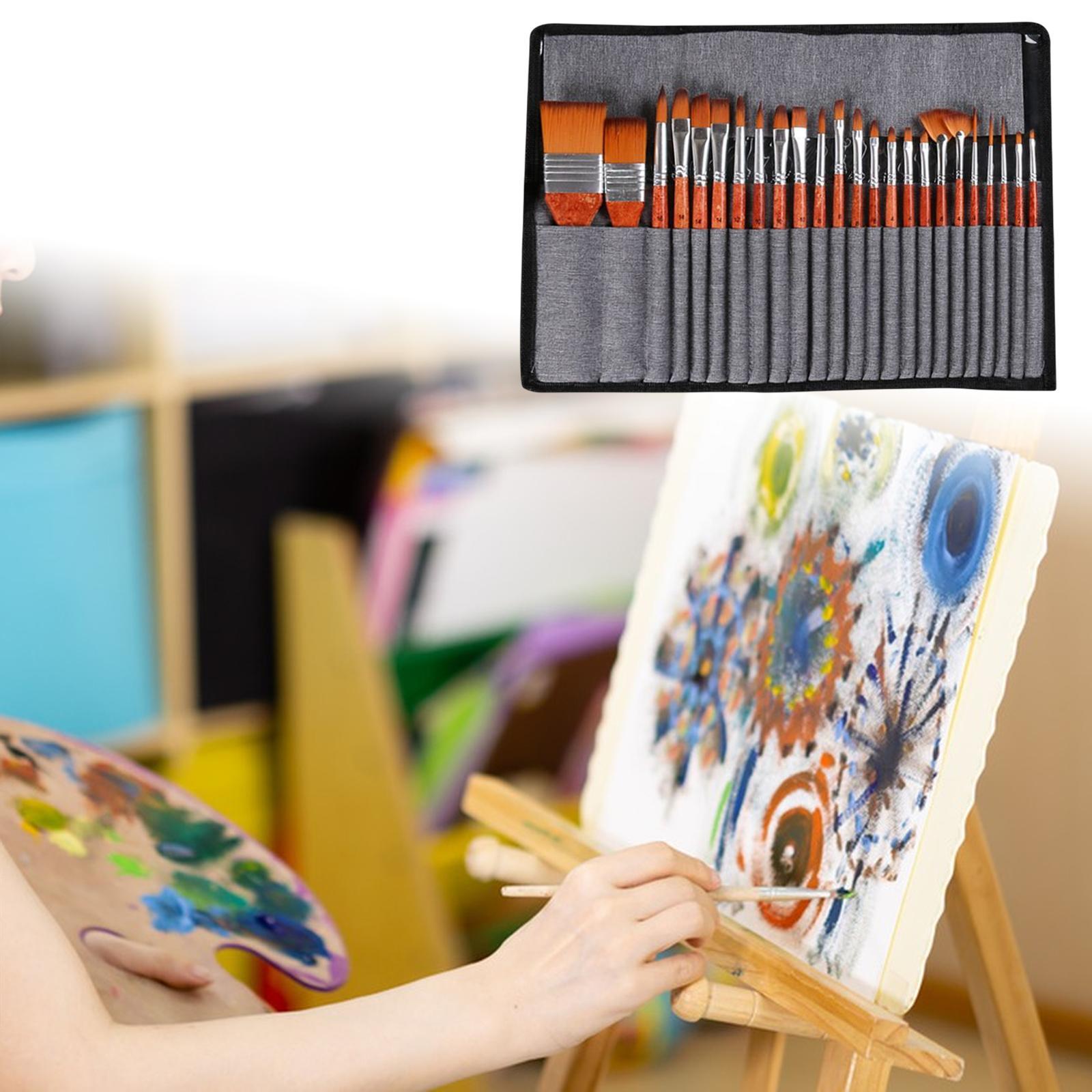 24Pcs Artist Paint Brushes, Wood Handle with Storage Case Paint Brush Pen Set Body Paint Tools Painting Brushes for Body Face Beginner Pros