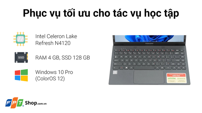 Laptop Masstel E140 Celeron N4120/4GB/128GB/14"HD/Win 10