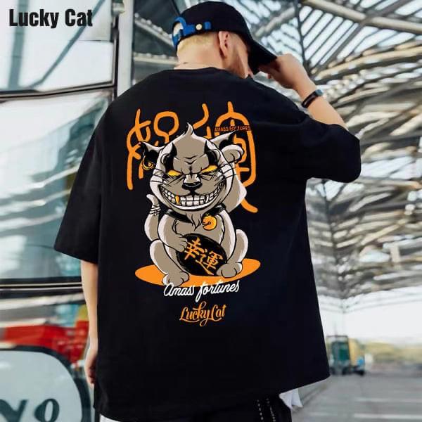 ÁO THUN NAM NỮ COTON BIG SIZE MÈO LUCKY CƯỜI NHE RĂNG