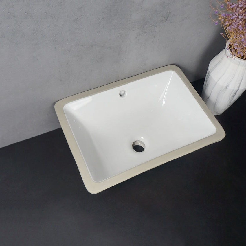 Chậu lavabo âm bàn bằng sứ hình chữ nhật màu trắng