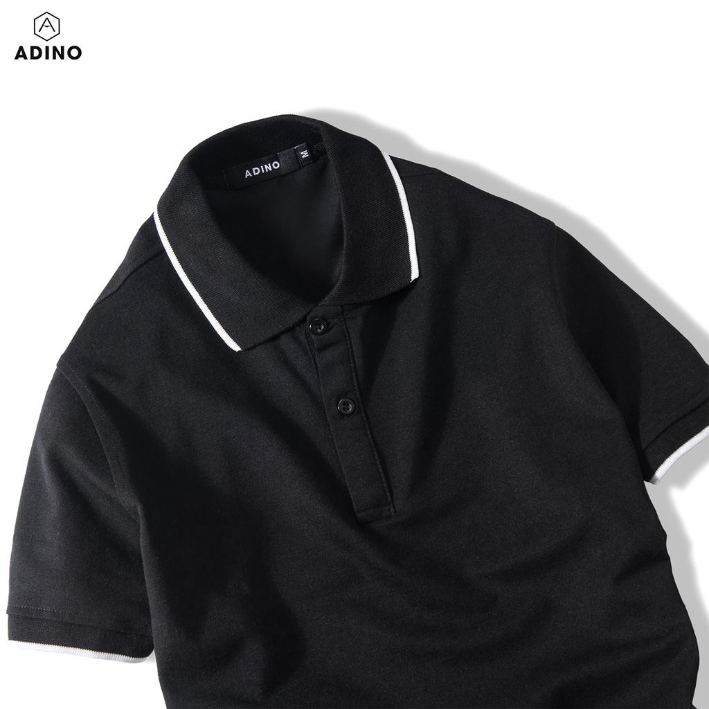 Áo polo nữ ADINO màu đen phối viền vải cotton co giãn dáng công sở slimfit hơi ôm trẻ trung APN02