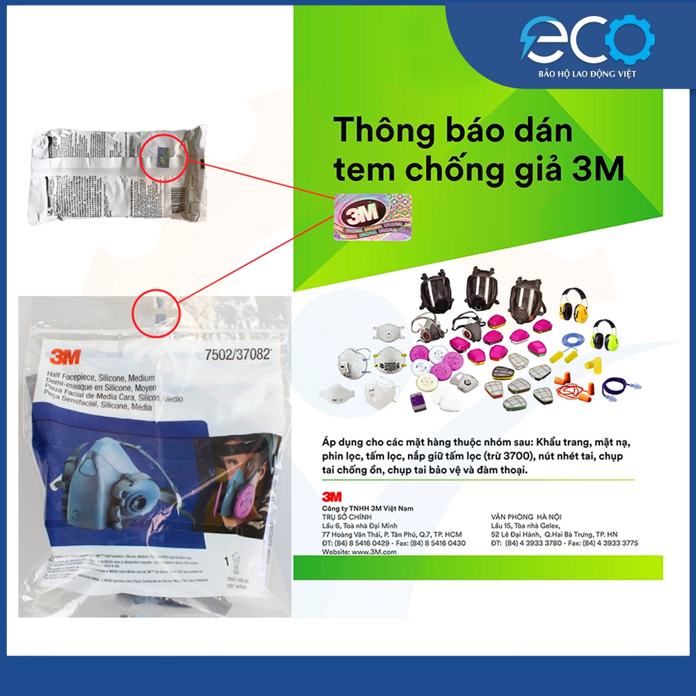 Combo (7 món) mặt nạ phòng độc 3M 7501, 7502 kết hợp phin lọc 3M 6003, tấm lọc bụi 5N11 cùng nắp giữ 501  lọc hơi độc Hơi hữu cơ vô cơ Phun sơn Phun xịt thuốc sâu Mặt nạ chính hãng