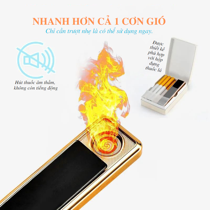 Quẹt Điện Tử_Quẹt Điện Hồng Ngoại Sạc USB Chất Liệu Hợp Kim Không Gỉ Sét Bất Chấp Mưa Gió Sản Phẩm Được Tặng Kèm Dây Sạc USB+Hộp Đựng Sang Trọng