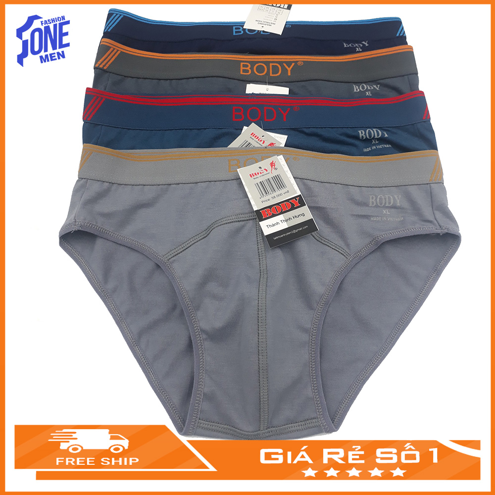 Combo 4 Quần Lót Tam Giác Nam BODY - Sịp Nam Tam Giác Thun Lạnh Co Giãn 4 Chiều Mềm Mại Thoáng Mát, Thấm Hút Mồ Hôi Khử Mùi Cơ Thể Cục Tốt