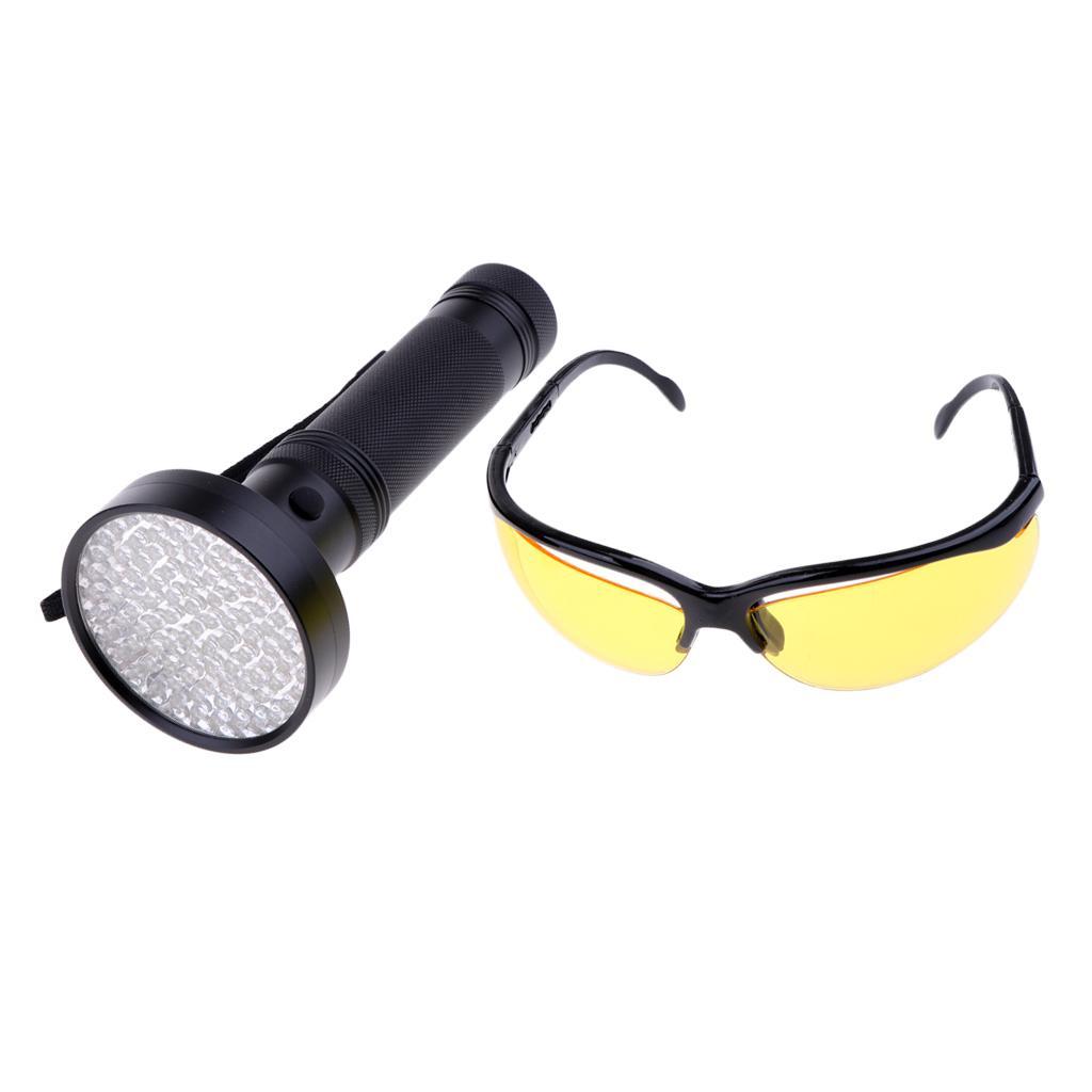 100 LED UV Blacklight Lamp LED Flashlight Counterfeit Torch Lamp with Goggle