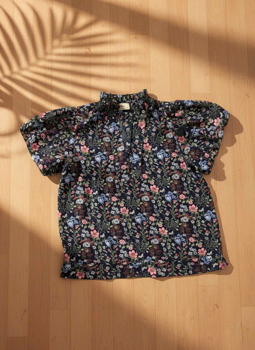 Áo Tay Phồng Điểm Ngọc, Áo Tay Phồng Cổ Lọ Thấp Chiffon Voan Hoa thời trang thiết kế Hity Top231