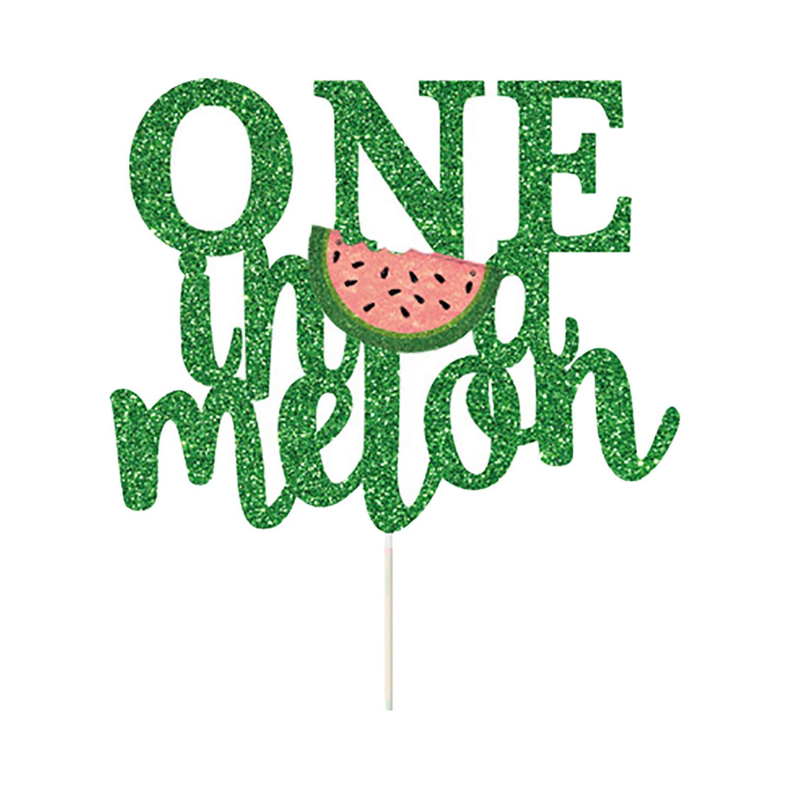 One in A Melon Cake Cupcake Toppers Glitter Watermelon Themed for Birthday