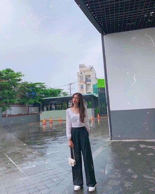 Quần ống rộng nữ chất tuyết mưa quần cluth dài