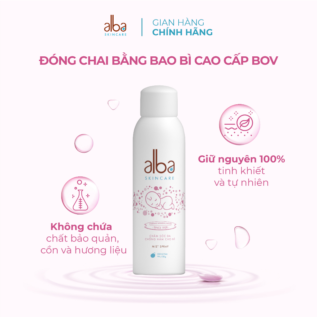 Xịt khoáng trẻ em Alba Skin Care - Chống hăm khô rôm sẩy do bỉm giúp da bé mịn màng - An toàn không gây kích ứng 150ml