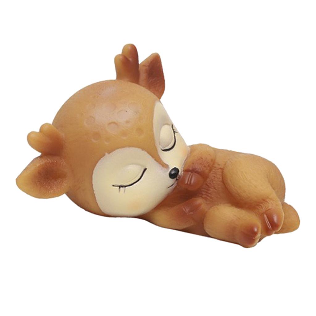 4pcs Deer Figurines Toy Kawaii Sleeping Animal Baby Decor Silicone Ornament