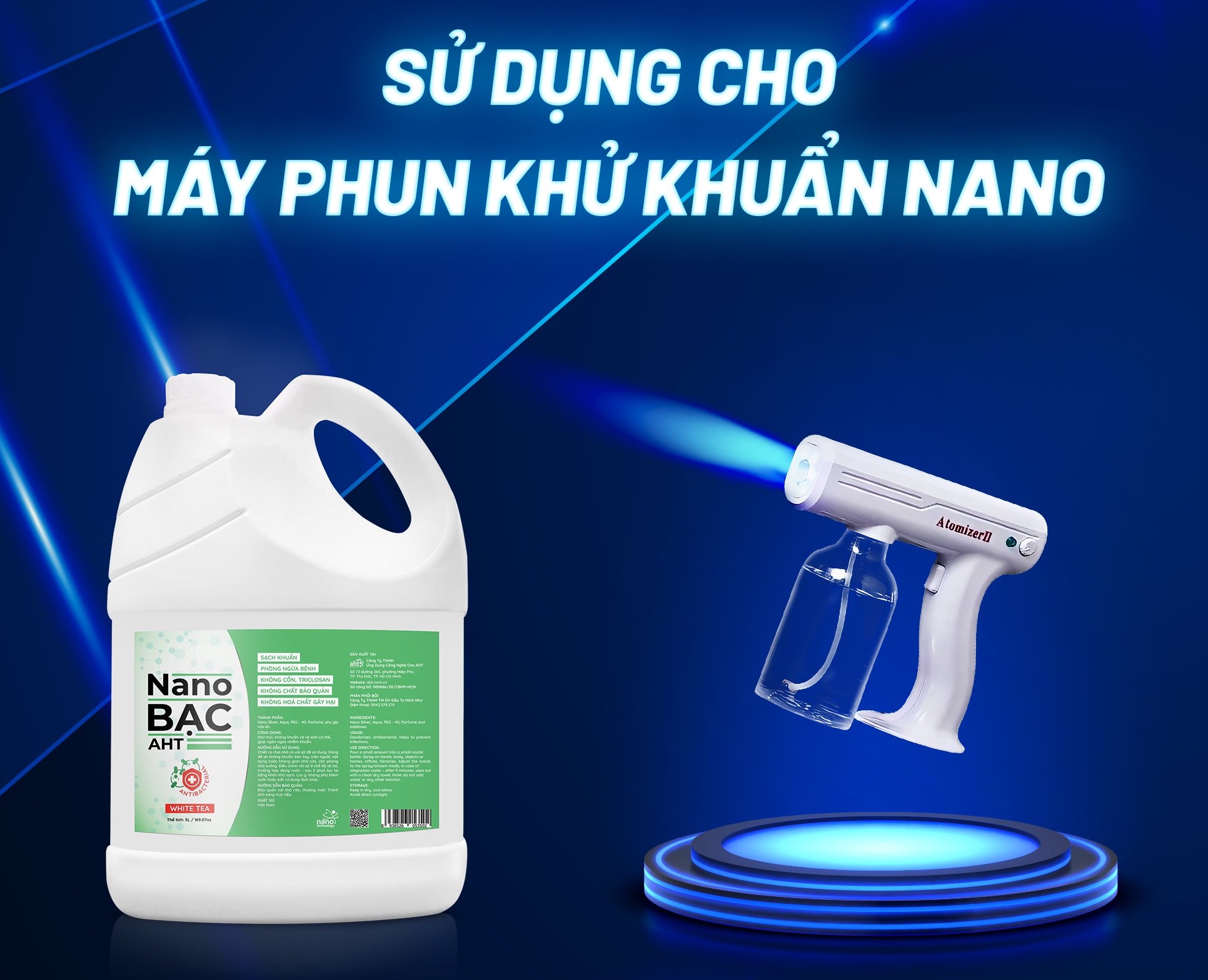 Can Nano bạc AHT diệt khuẩn 5 lít hương hoa hồng Pháp, trà trắng, tinh dầu lavender - dùng rửa tay diệt khuẩn, xịt vật dụng nhà cửa - hàng chính hãng