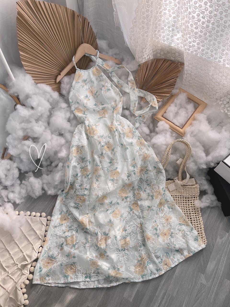 ĐẦM DÀI ĐI BIỂN SUÔNG TRƠN HOA FLORAL DÂY CỔ YẾM MAXI MIDI DẠO PHỐ DỰ TIỆC