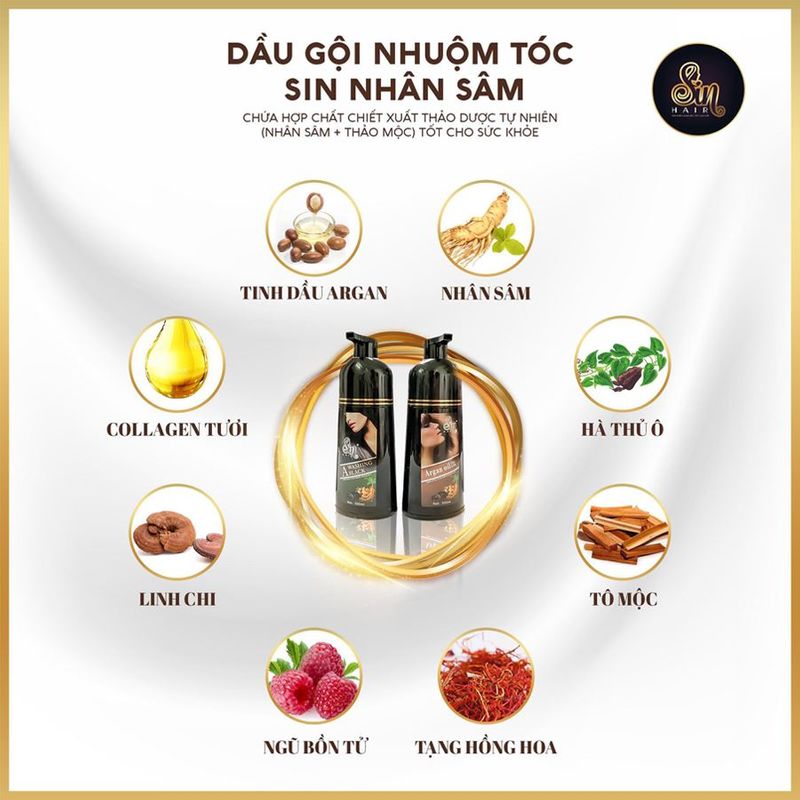 Dầu gội phủ bạc thiên nhiên Sin Hair Nhật  500ml, Gội Nhuộm Tóc Nhân Sâm Giúp Phủ Bạc Đen Tóc, 100% Thảo Dược Tự Nhiên