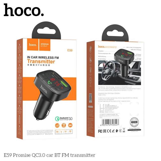 Tẩu sạc ô tô qc3.0 Hoco DF59 2 cổng sạc usb- cốc sạc oto kết nối bluetooth nghe nhạc FM hỗ trợ thẻ nhớ cho xe hơi - hàng chính hãng
