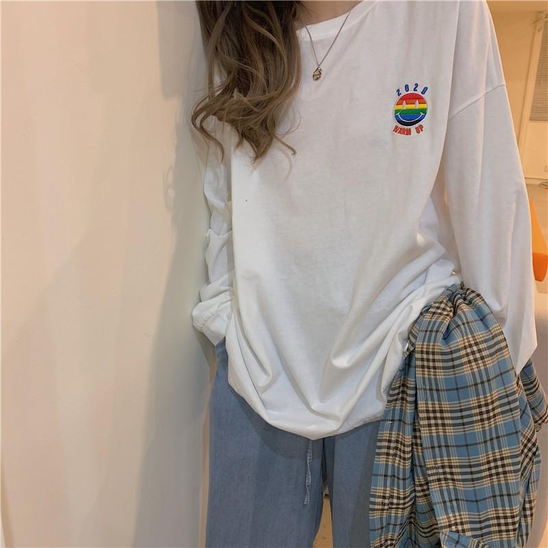 Áo Thun Tay Dài Thêu WARM UP Unisex Thu Đông