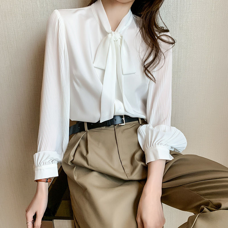 Áo Sơ Mi Nữ Cổ Nơ Tay Xòe Công Sở Vải Voan Mỏng Phong Cách Hàn Quốc Sang Chảnh - Hàng QuảngChâu Nhập Chất Lượng Cao JD49