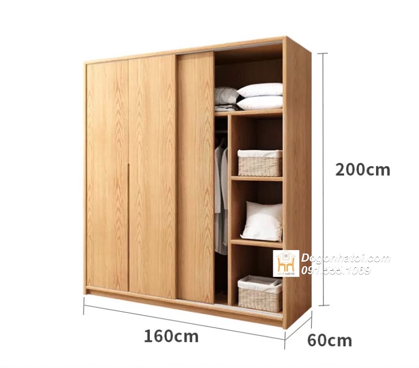 Tủ quần áo gỗ sồi cửa lùa cao cấp C2m xD2m4 - TA238