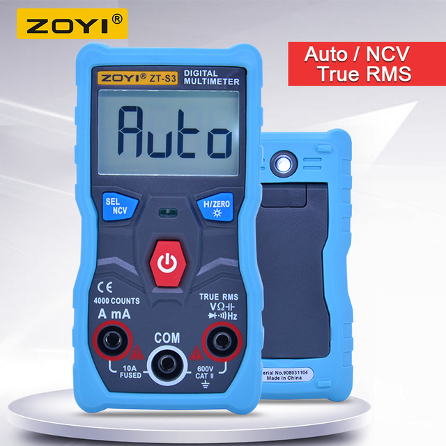 Đồng hồ đo điện vạn năng Zoyi ZT-S3, Đồng hồ kỹ thuật số tự động Đo AC DC 600V Vôn Kế + NCV Kiểm Tra Màn Hình LCD Có Đèn Nền