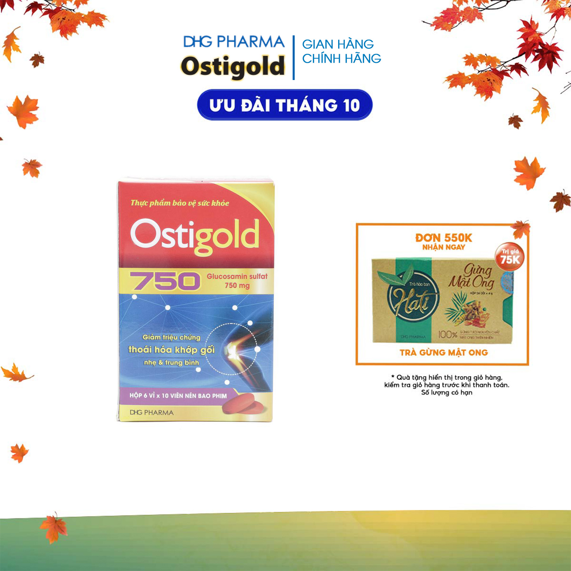 TPCN OSTIGOLD 750 hỗ trợ bổ sung dưỡng chất cho sụn khớp, tăng khả năng vận động khớp 6 vỉ ×10 viên - Chính hãng DHG Pharma