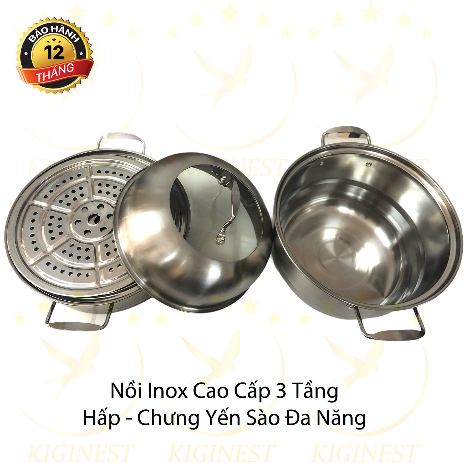 BỘ NỒI CHƯNG YẾN BẰNG INOX SÁNG - ĐA NĂNG - CHƯNG 3 TẦNG