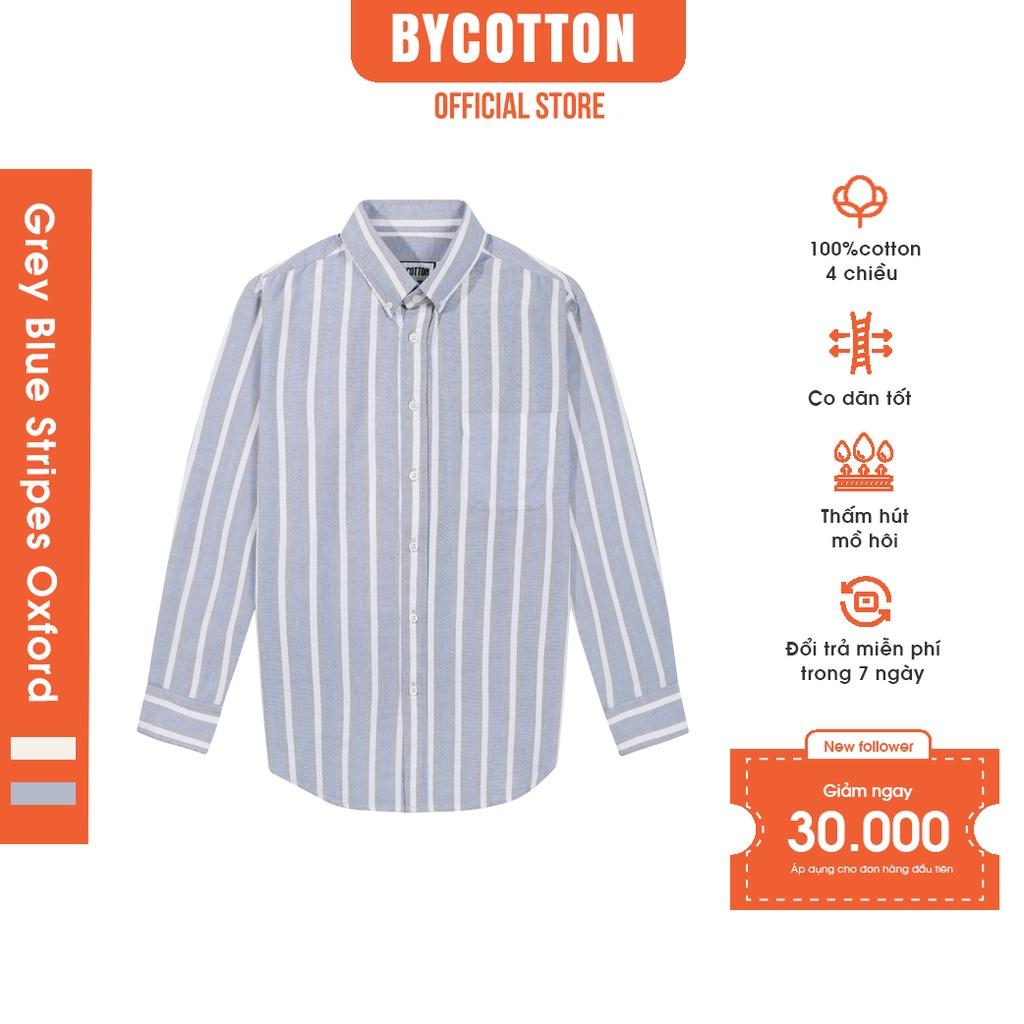 Áo Sơ Mi Nam Dài Tay Xanh Xám Phối Sọc BY COTTON Grey Blue Stripes Oxford