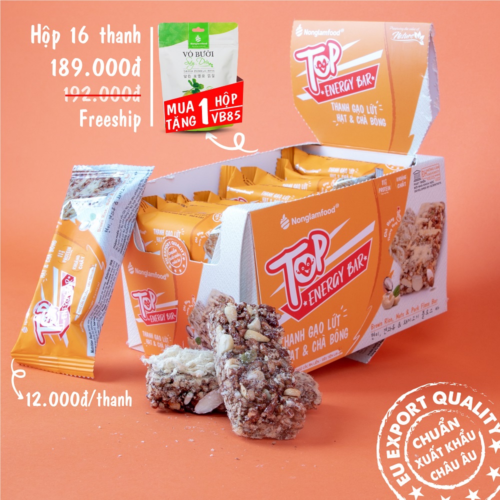 Thanh gạo lứt ngũ cốc Nonglamfood Hạt và Chà Bông - Rong Biển - Trái Cây Top Energy Bar Hộp16 Thanh | Bánh ăn kiêng dinh dưỡng thay thế bữa ăn sáng | Ngon chuẩn dưỡng chất | Chay mặn đều dùng được (Tùy loại)