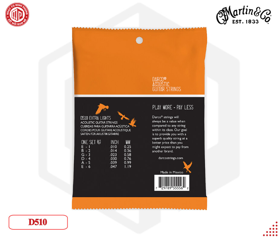 Bộ dây đàn guitar cao cấp Martin Darco 80/20 Acoustic Guitar Strings, Extra Light — M07-41Y18D510 - Hàng chính hãng