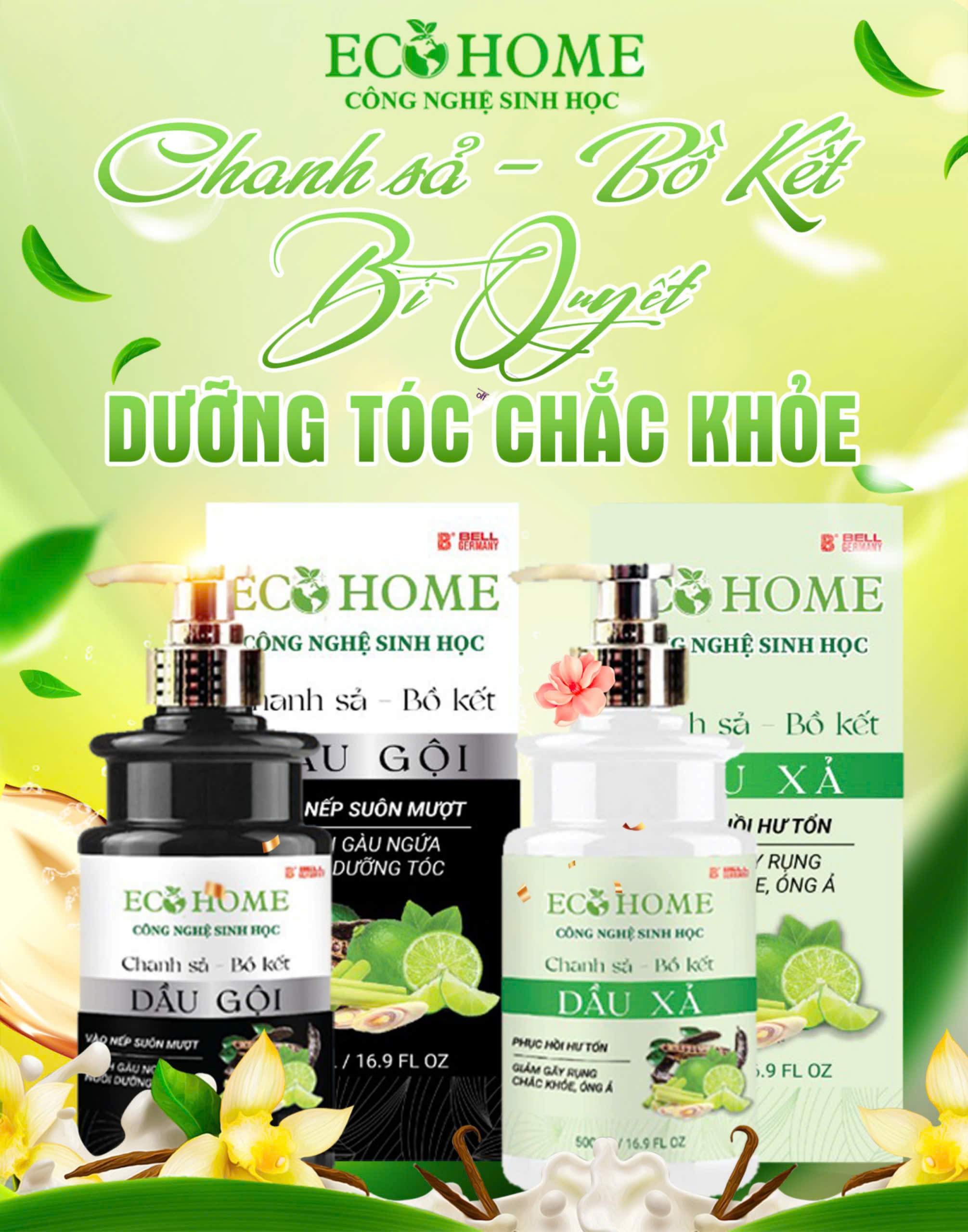 Dầu Xả Chanh Sả Bồ Kết Công Nghệ Sinh Học-ECOHOME Kim Ngân Store Giúp Phục Hồi Tóc Hư Tổn, Giảm Gãy Rụng Tóc Chai 500ml