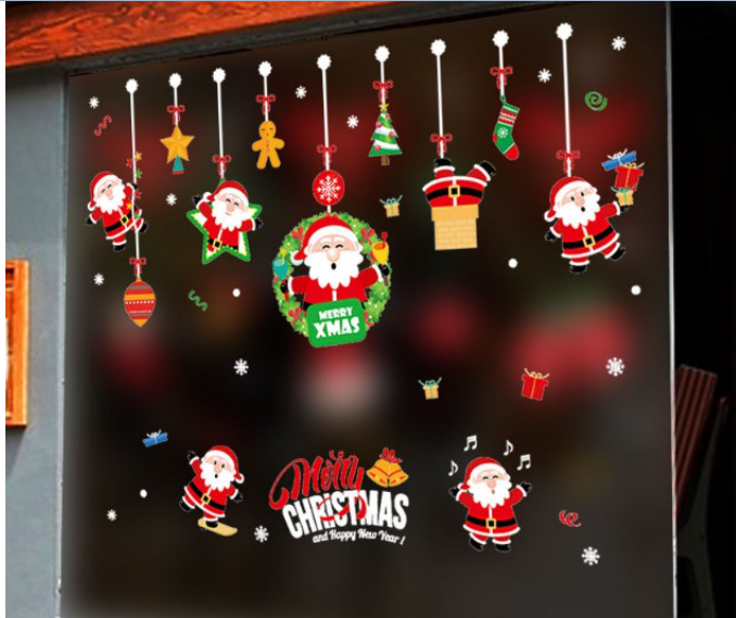 Decal dán tường - rèm ông già noel đỏ