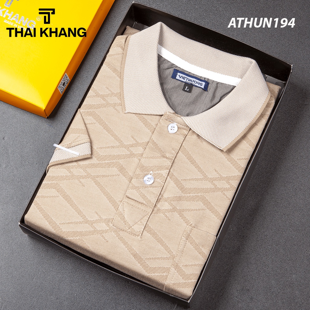 Áo thun nam tay lỡ có cổ có túi trung niên vải cotton xốp cao cấp ATHUN19