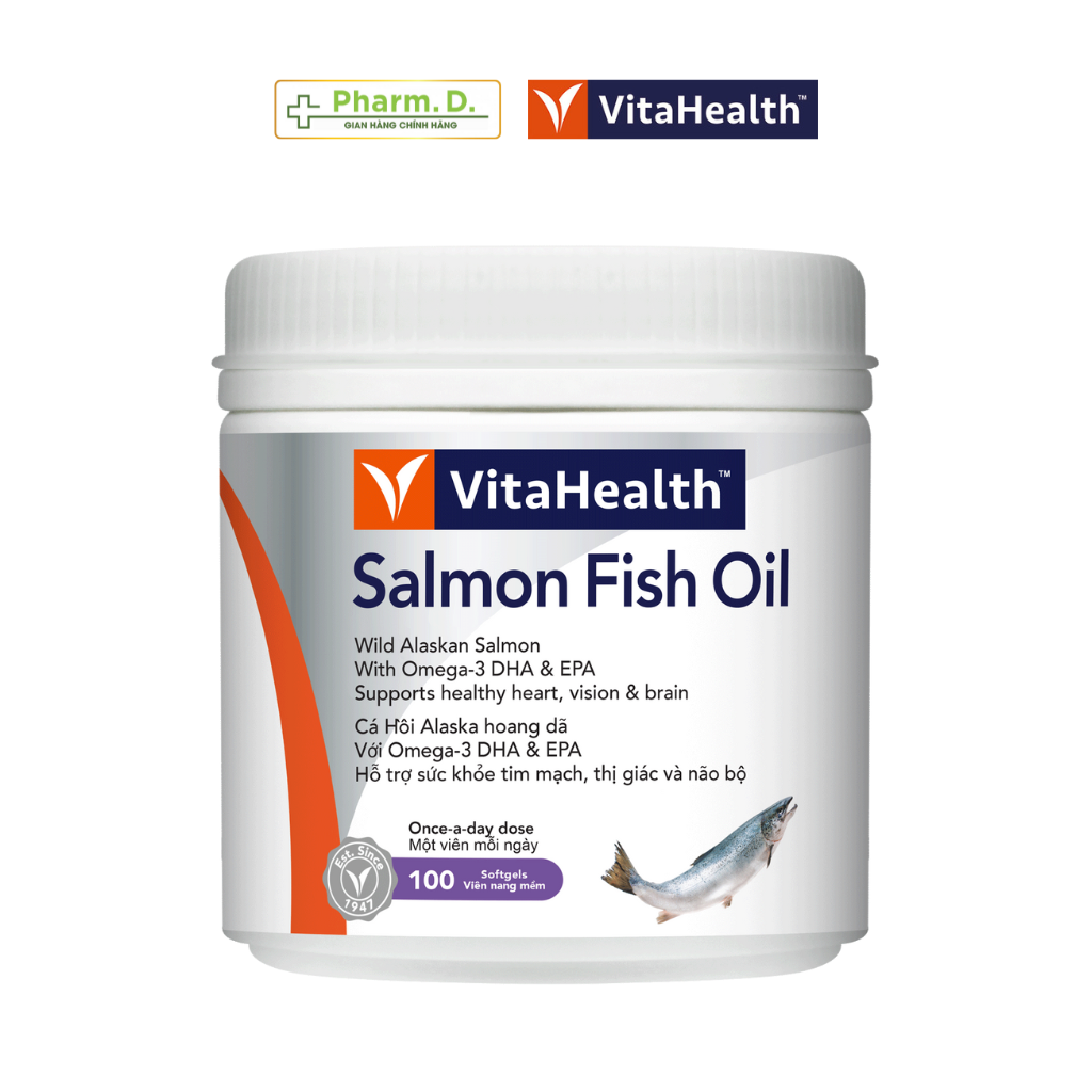 Viên Uống Dầu Cá Hồi Bổ Sung Omega 3 Giúp Bổ Não, Sáng Mắt VITAHEALTH Salmon Fish Oil ( Hộp 100 Viên)