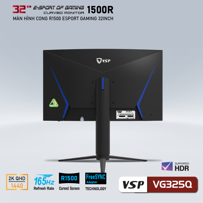 Màn hình Cong Gaming 32inch VSP VG325Q (2K, VA, 165Hz, 4ms, 400nits, HDMI+DP) - Hàng chính hãng TECH VISION phân phối