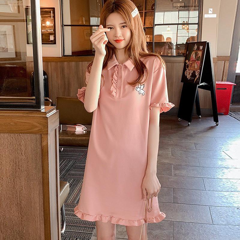 Đầm chữ A tay ngắn thiết kế cổ bẻ thanh lịch