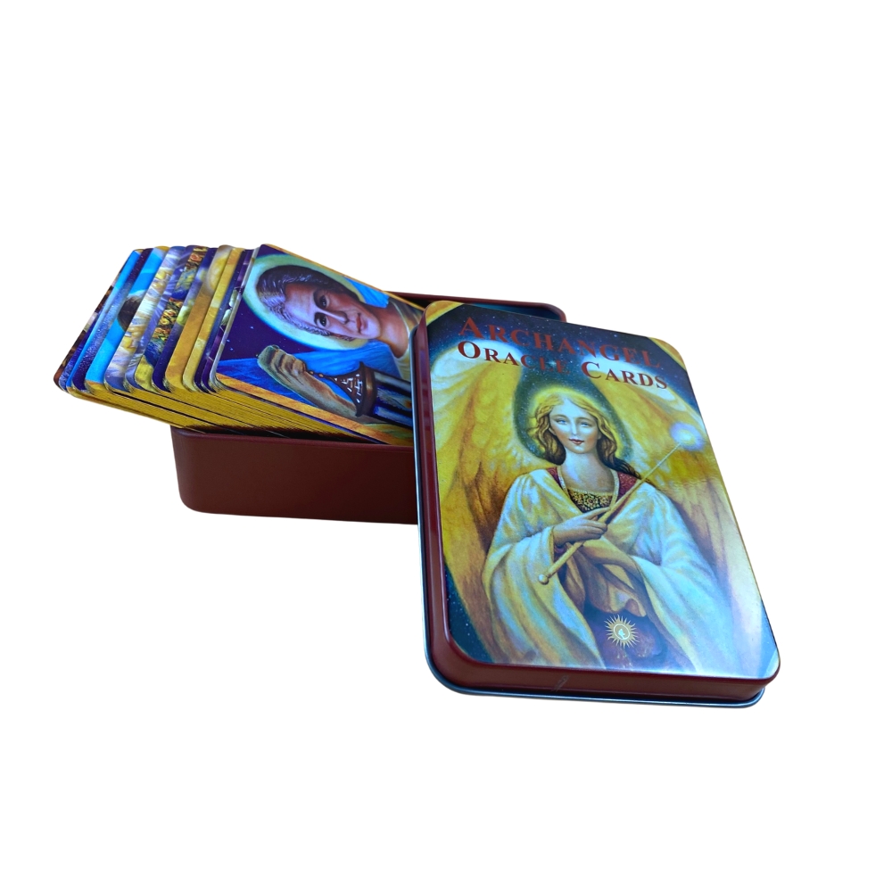 Bộ Bài Archangel Oracle Cards 44 Thẻ Mạ Vàng Hộp Sắt