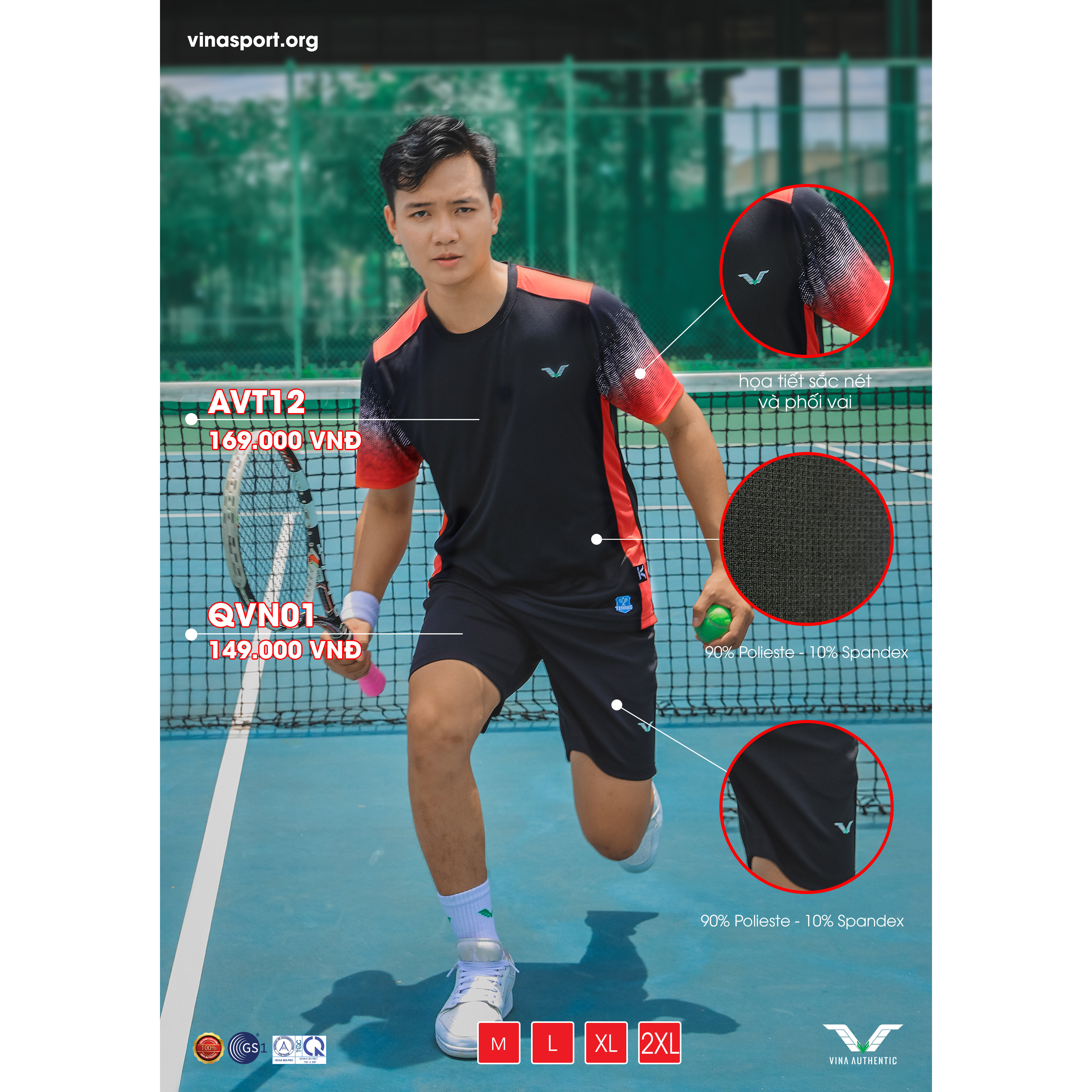 [MUA 1 TẶNG 1] Áo thun Nam TENNIS - AVT12 Vina Authentic, chất đẹp, chuẩn dáng, thấm hút mồ hôi