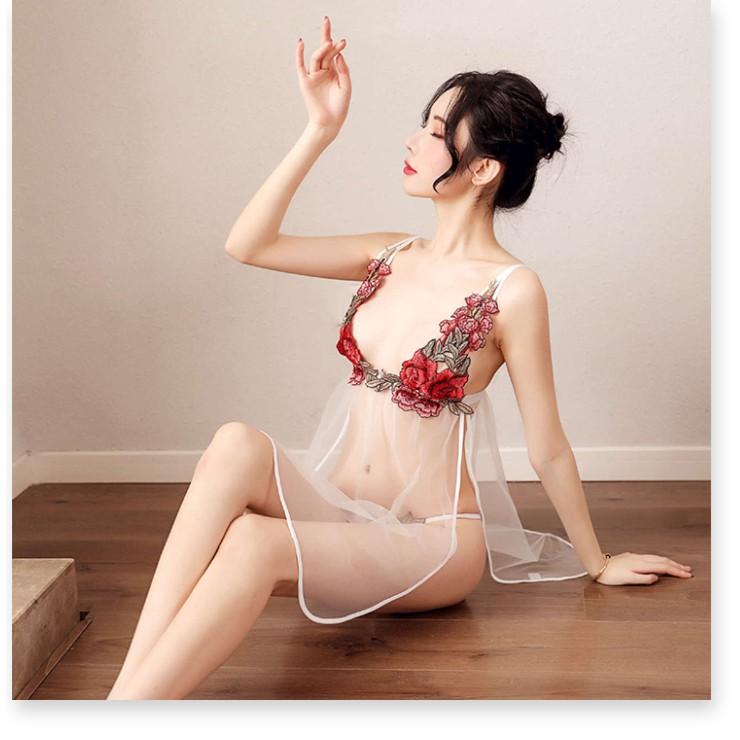 Váy ngủ lưới thêu hoa xuyên thấu Váy ngủ gợi cảm BN1006