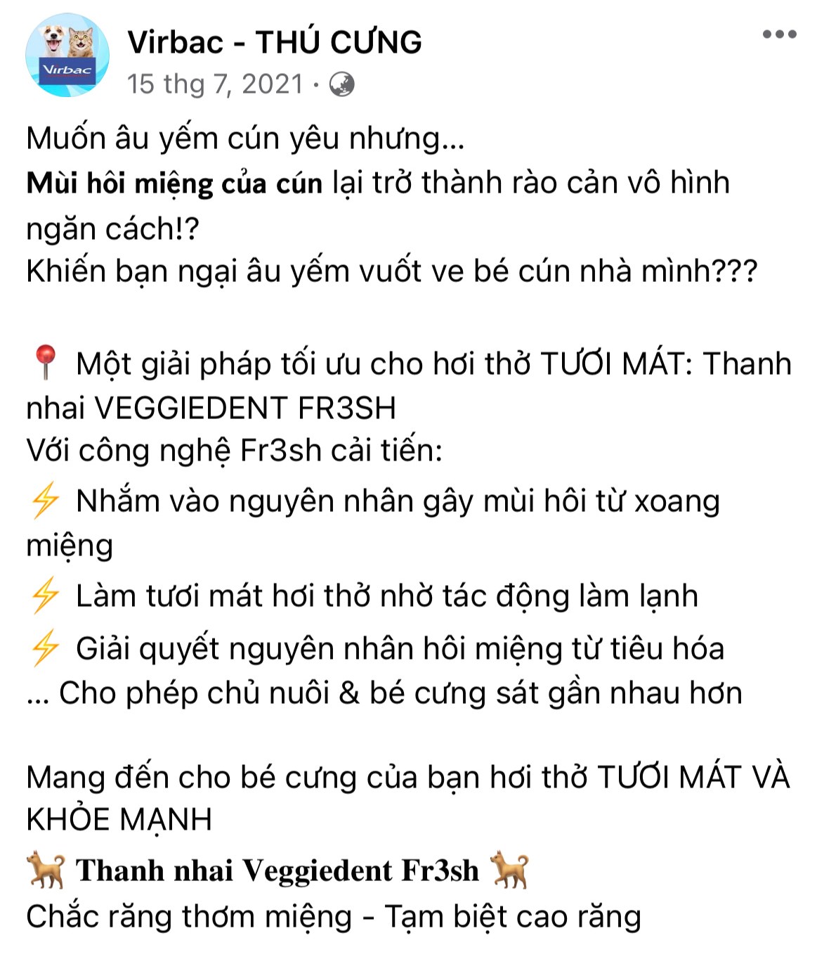 Thanh nhai Veggiedent sạch răng, thơm miệng, giảm cao răng cho chó (Virbac)