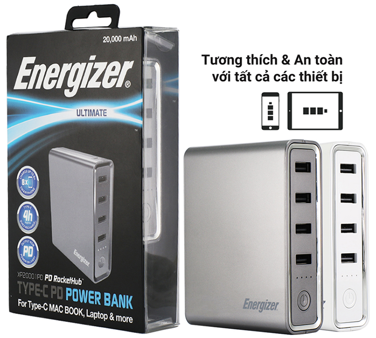 Pin Sạc Dự Phòng Energizer XP20001PDGY 20000mAh - Xám - Hàng Chính Hãng